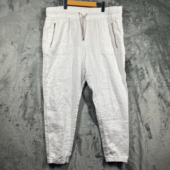 Athleta Linen Pants Jogger Womens Size 16 Gray Mirco Cheetah Abalone Summer - Picture 1 of 11